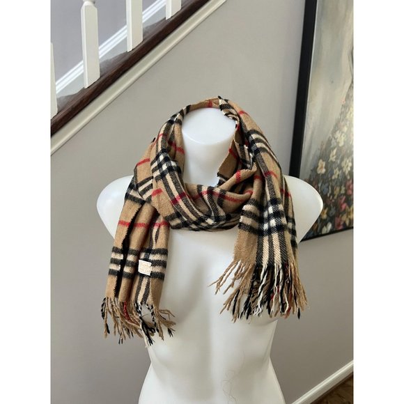 VINTAGE Burberrys of London Pure Cashmere Nova Check Fringe Scarf CLASSIC - Picture 8 of 9